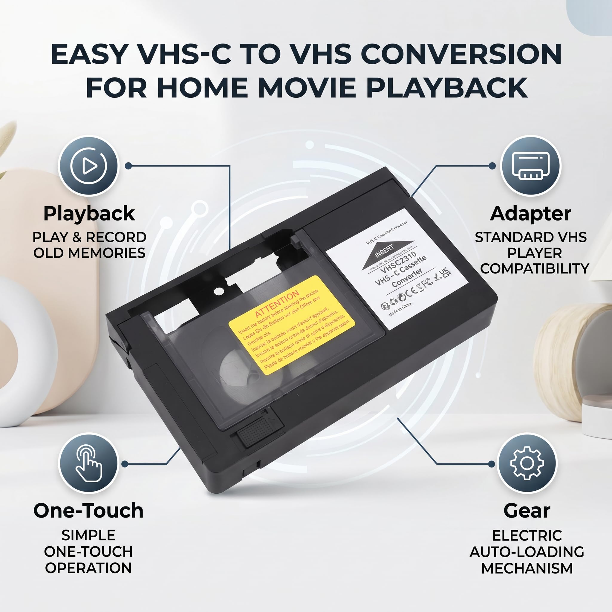 Adaptateur de Cassette, Support de Lecture de Lecture VHS Boîte de Convertisseur de Cassette SVHS CAMCRODERS Mini DV HI8 avec Mécanisme électrique pour S C et Bandes