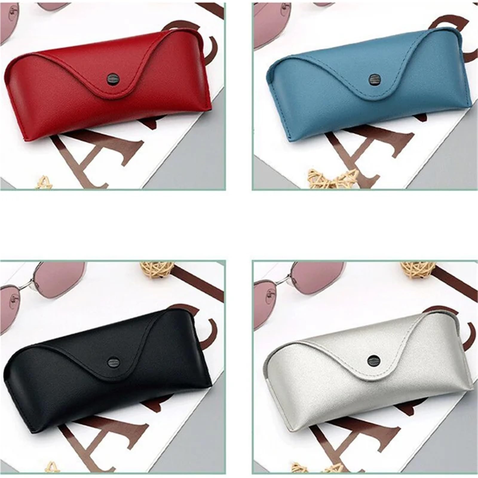 Caja de gafas sol cuero Color sólido, caja resistente a la presión, bolsas for, 2 uds Para Mujer