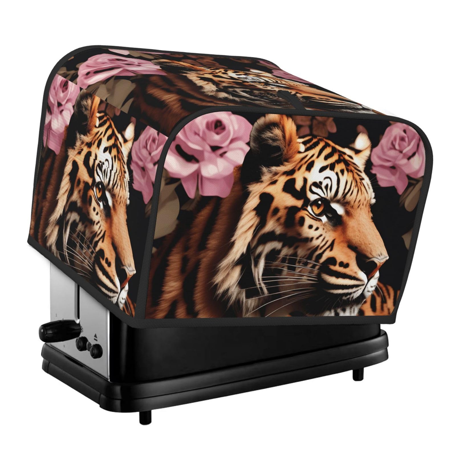 Animal Tiger Leopard Print Rose Flower Print 4-Slice Toaster Cover Dustproof Waterproof Kitchen Appliance Protector For Bread