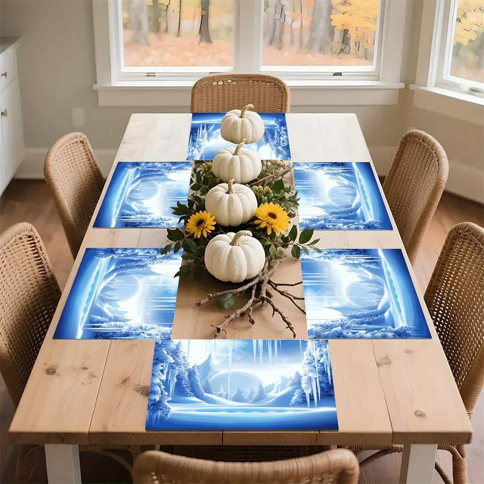 Snow Ice World Placemats Wipeable Heat Resistant Table Mats Washable Flax Place Mats Elegant Cloth Non-Slip Placemat for Kitchen Dinning Party Table Decor 12 * 18 in