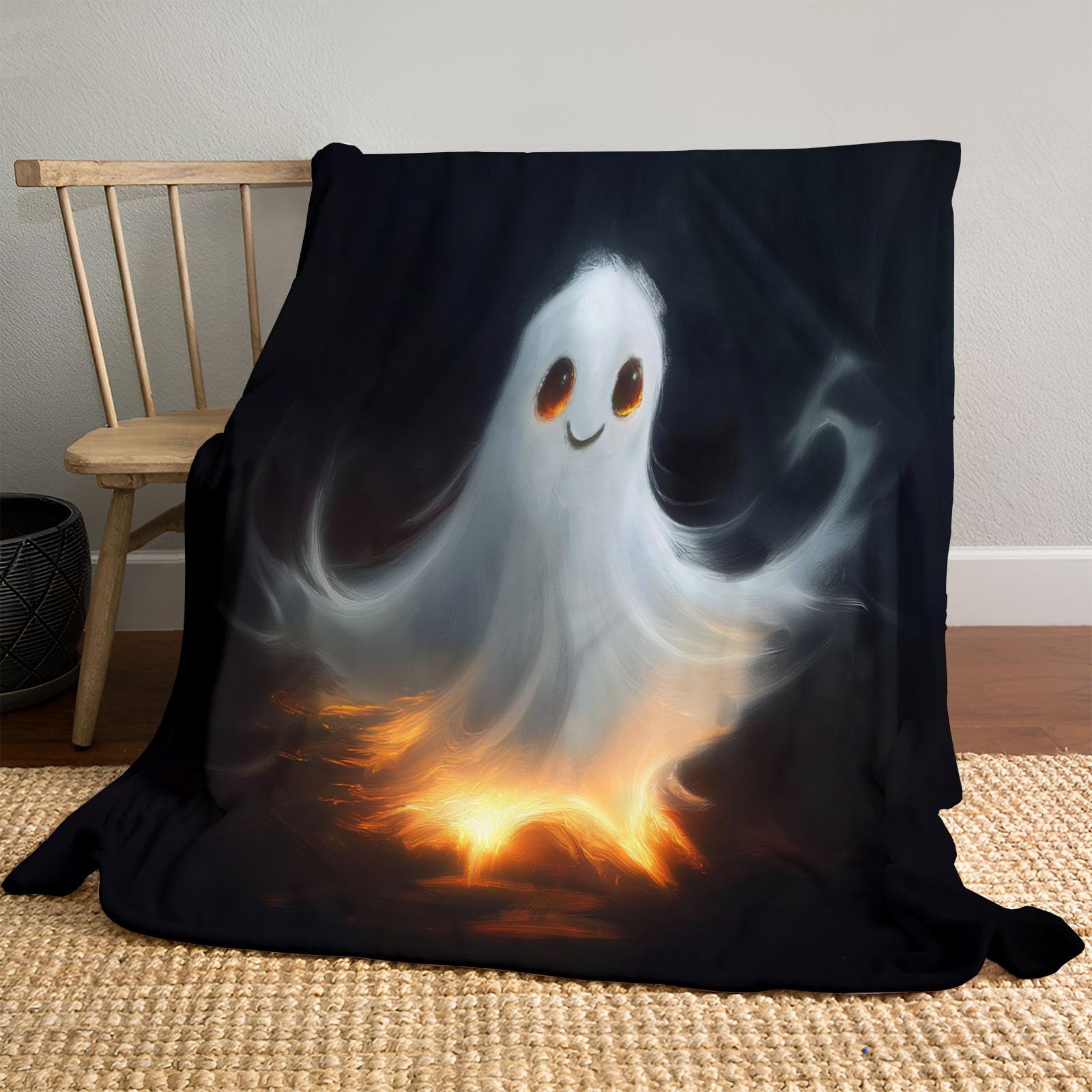 Plaid fantôme mignon en flanelle moelleuse : La couverture Halloween XL ultra douce pour salon