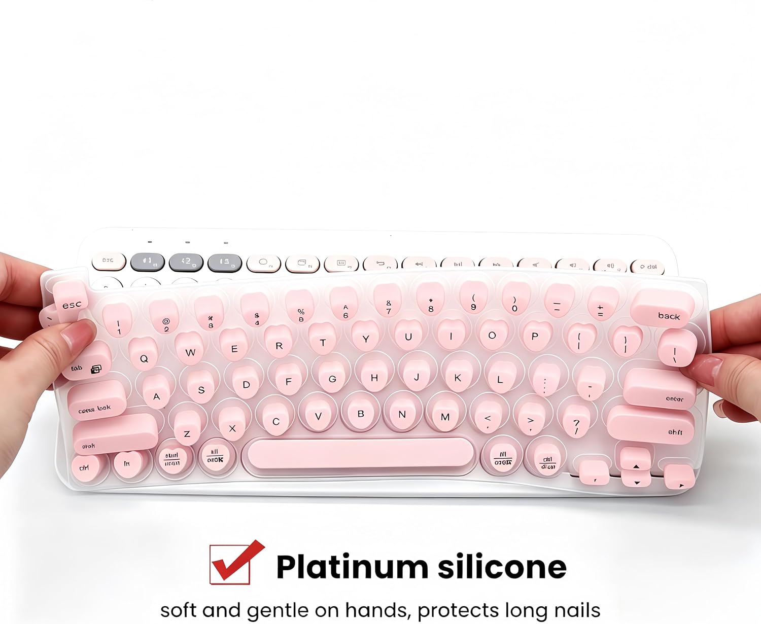 Keyboard Cover for Logitech K380, Silicone Raised Keys Skin for Long Nails, Anti-Slip Acrylic Gel Nails Typing Protector, Only for K380 Multi-Device Bluetooth Keyboard (Pink)