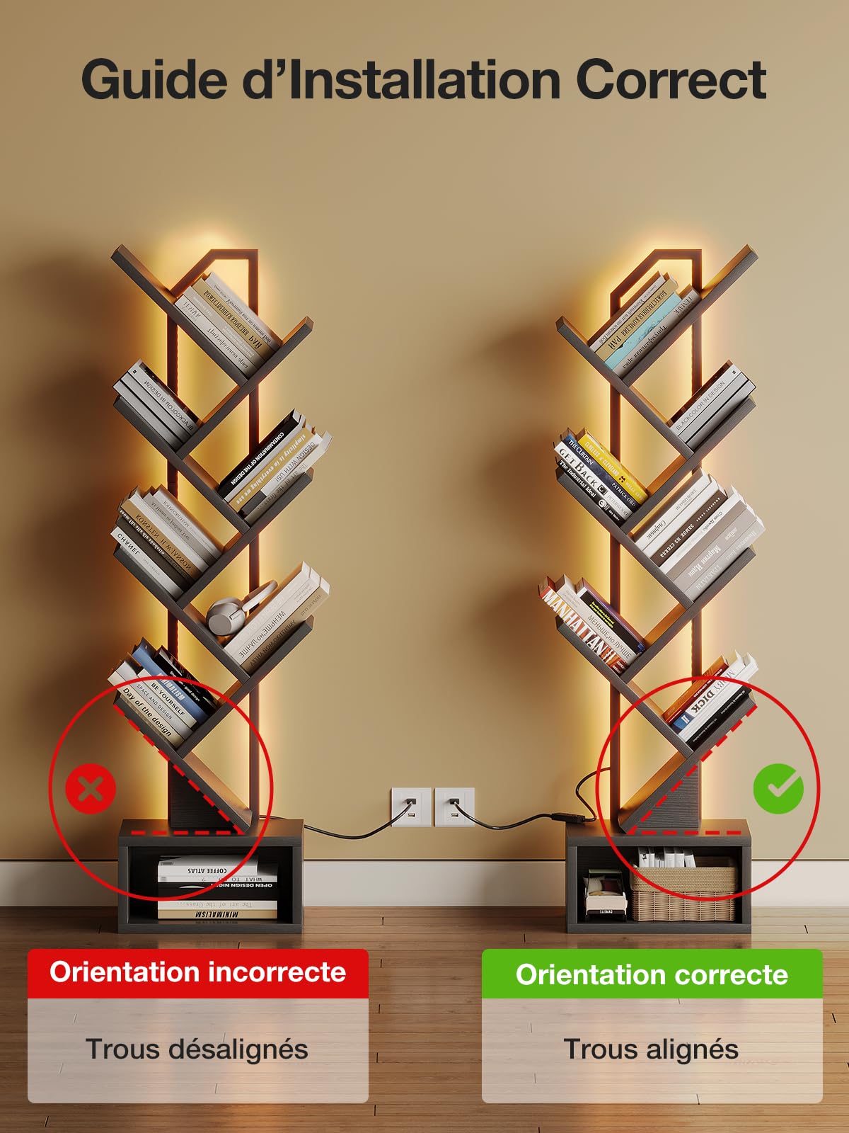 Coleshome Étagère en Forme d'arbre, Bibliothèque sur Pieds à 6 Niveaux, Bibliothèque en Bois Convient pour Les Salons et Les Chambres à Coucher (Noir)