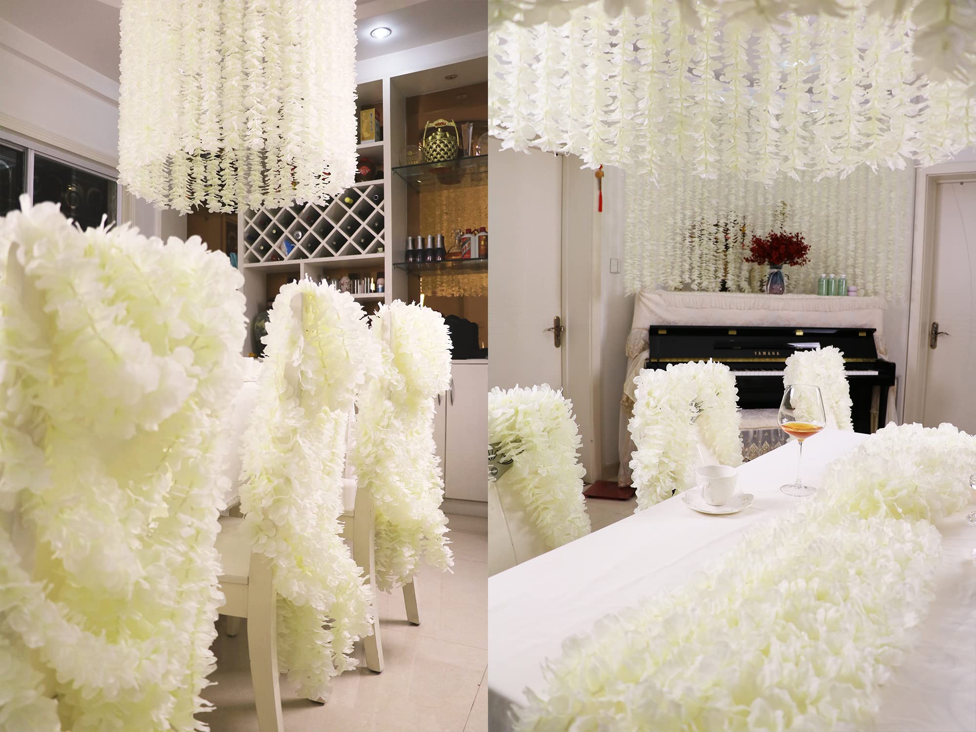Künstliche Glyzinie, 10 m, Kunstseide, Hängeblumen, Girlande, für Zuhause, Outdoor, Hochzeit, Garten, Wanddekoration, 10 Stück (gebrochenes Weiß)