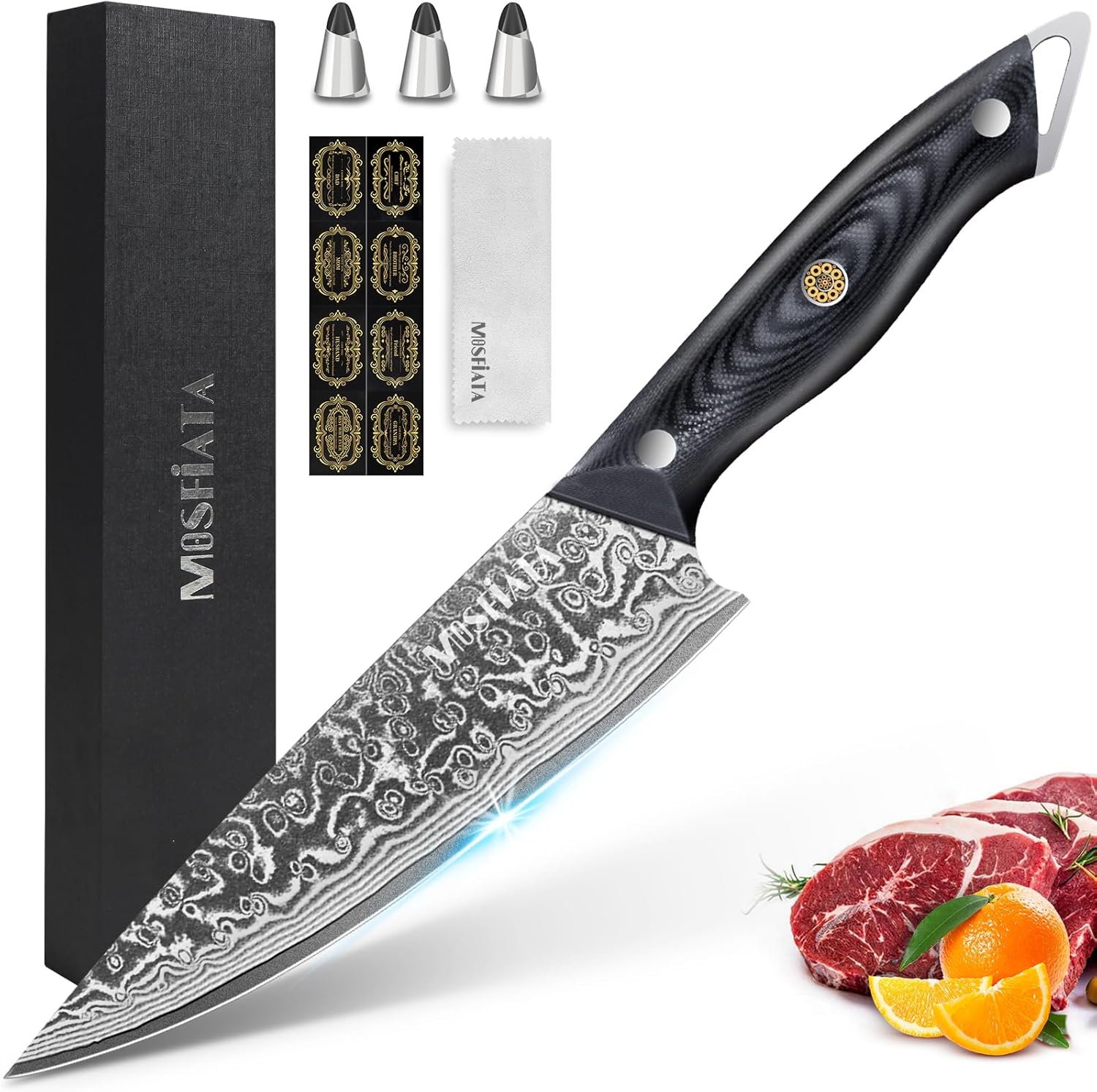 MOSFiATA Damascus Chef Knife 8 Inch, Professional Ultra Sharp Chef's Knives with 67-Layer High Carbon Damascus Steel VG-10 Blade and Ergonomic G10 Handle Kitchen Cooking Knife Gift Box