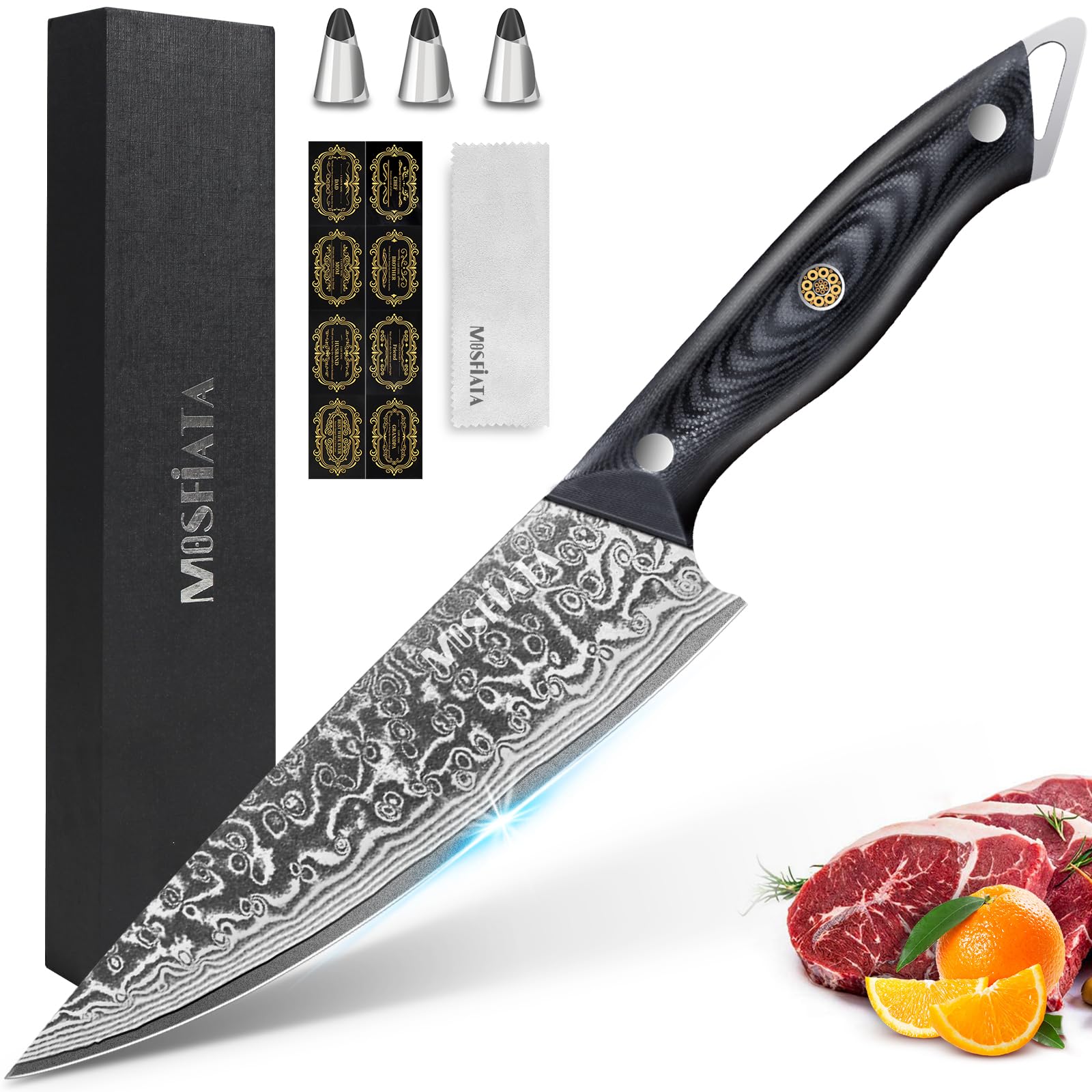 MOSFiATA Couteau de Chef Professionnel Damas 20 cm, Tranchant et Durable