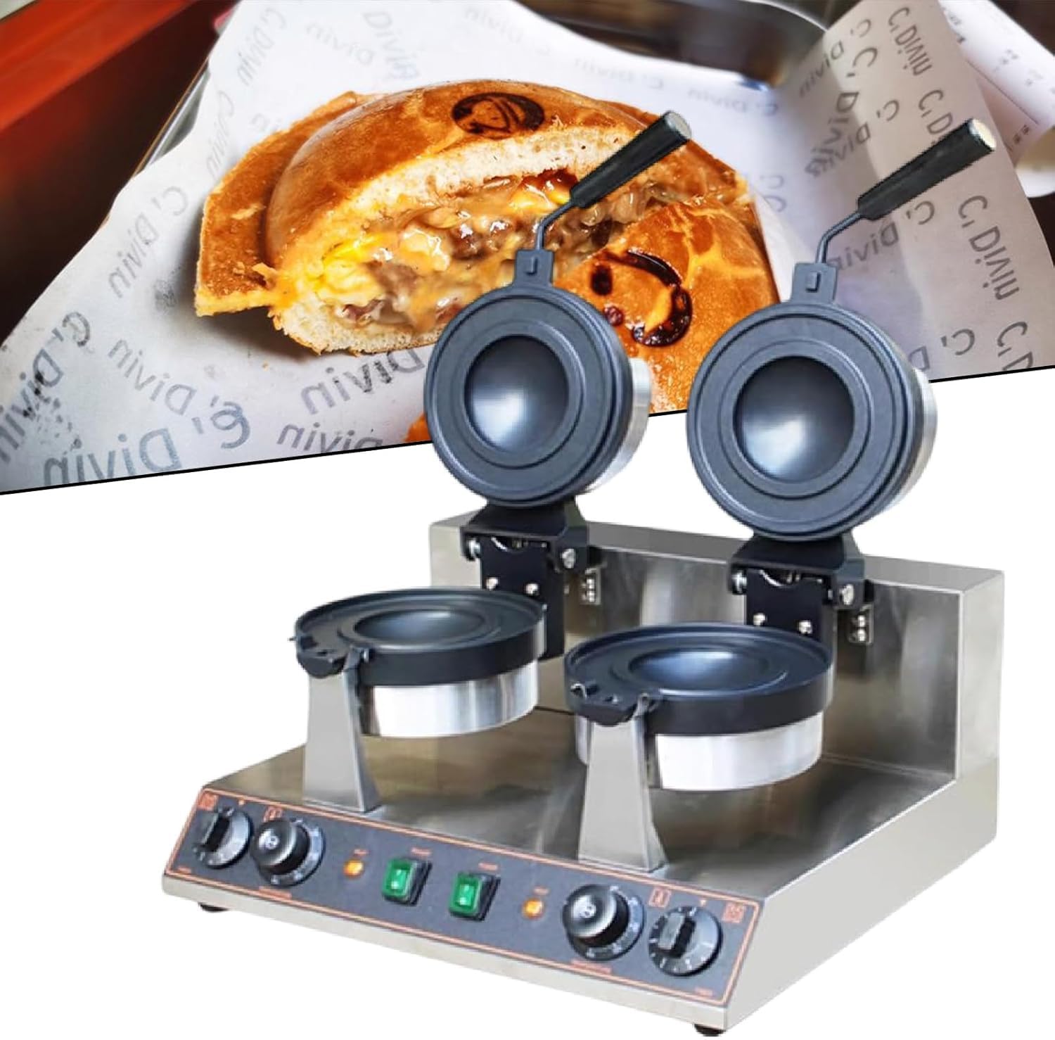 Prasa Panini Opiekacz Do Kanapek Lody Brioche Hamburger Maker, Talerze Nieprzywierające Niezależna Regulacja Temperatury Dla Piekarni, Restauracji, Dual, 220V
