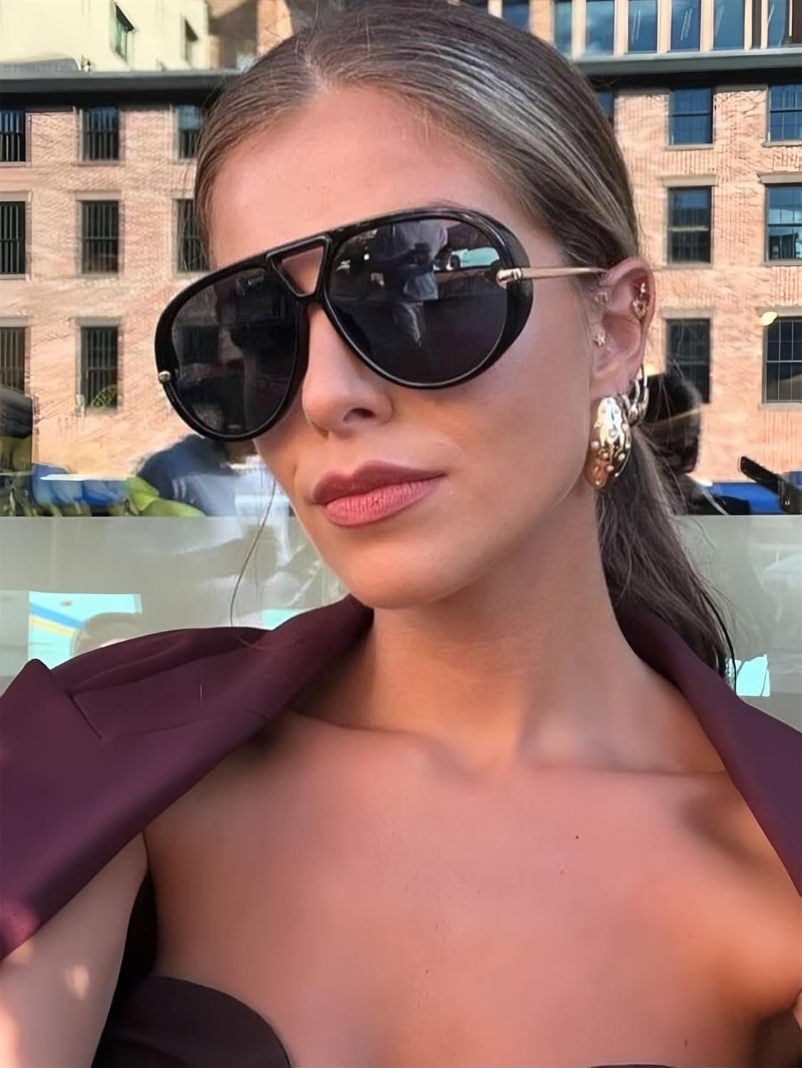 GUVIVI Retro Gold Aviator Sunglasses for Women Men, 2026 Metal Oversized 70s Aviators Black Vacation Beach Sun Glasses