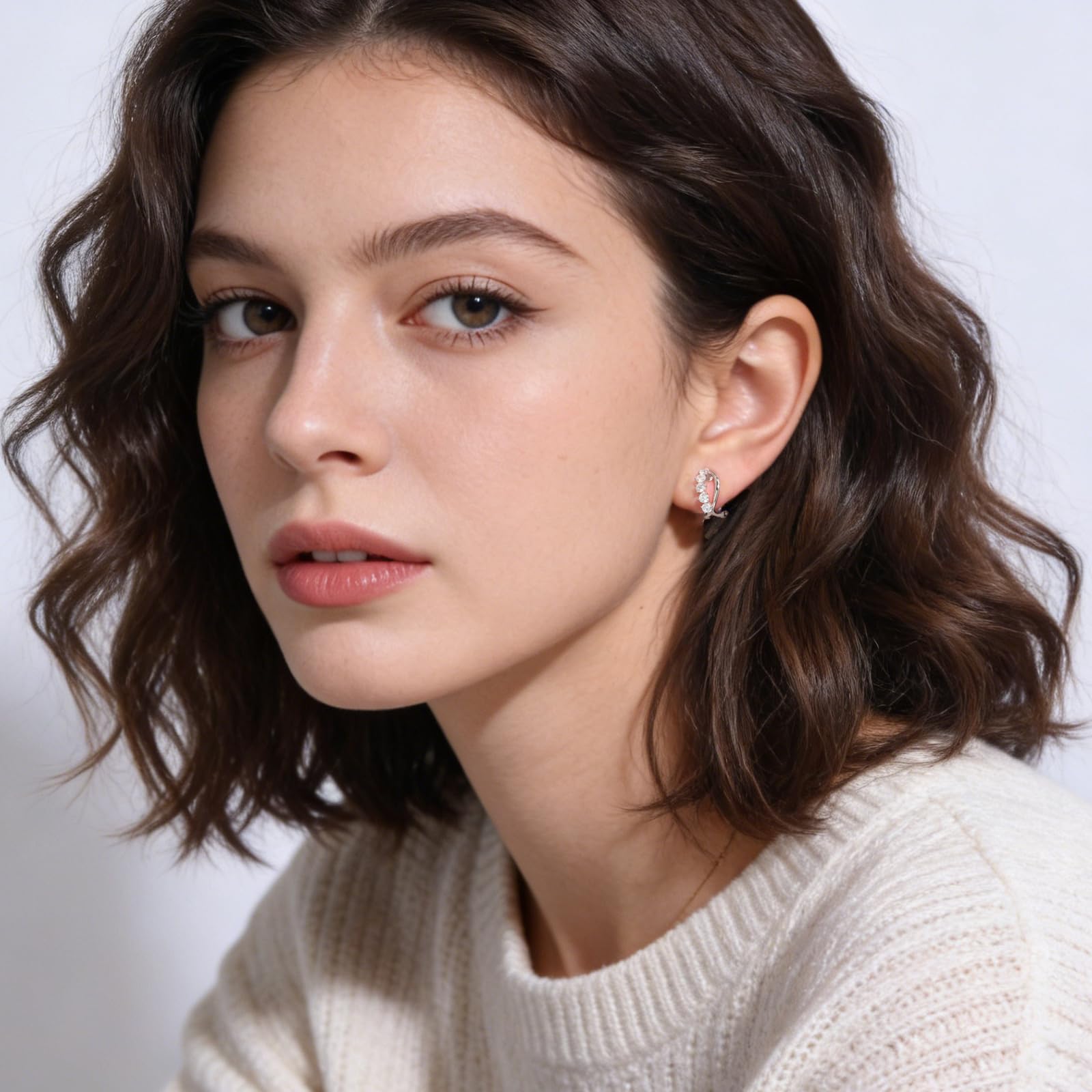 Boucle d'Oreille Clip Femme Argenté et Or Rose avec Zircon Cubique Boucle Oreilles Sans Percage Hypoallergénique Bijoux Femme Raffiné Cadeau pour une Amie