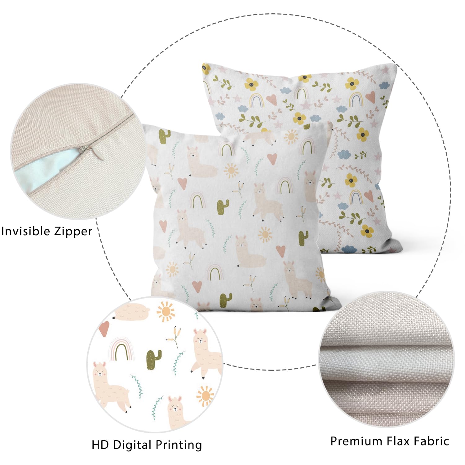 ASDCXZ Set di 4 federe per cuscino per bambini, 50 x 50 cm