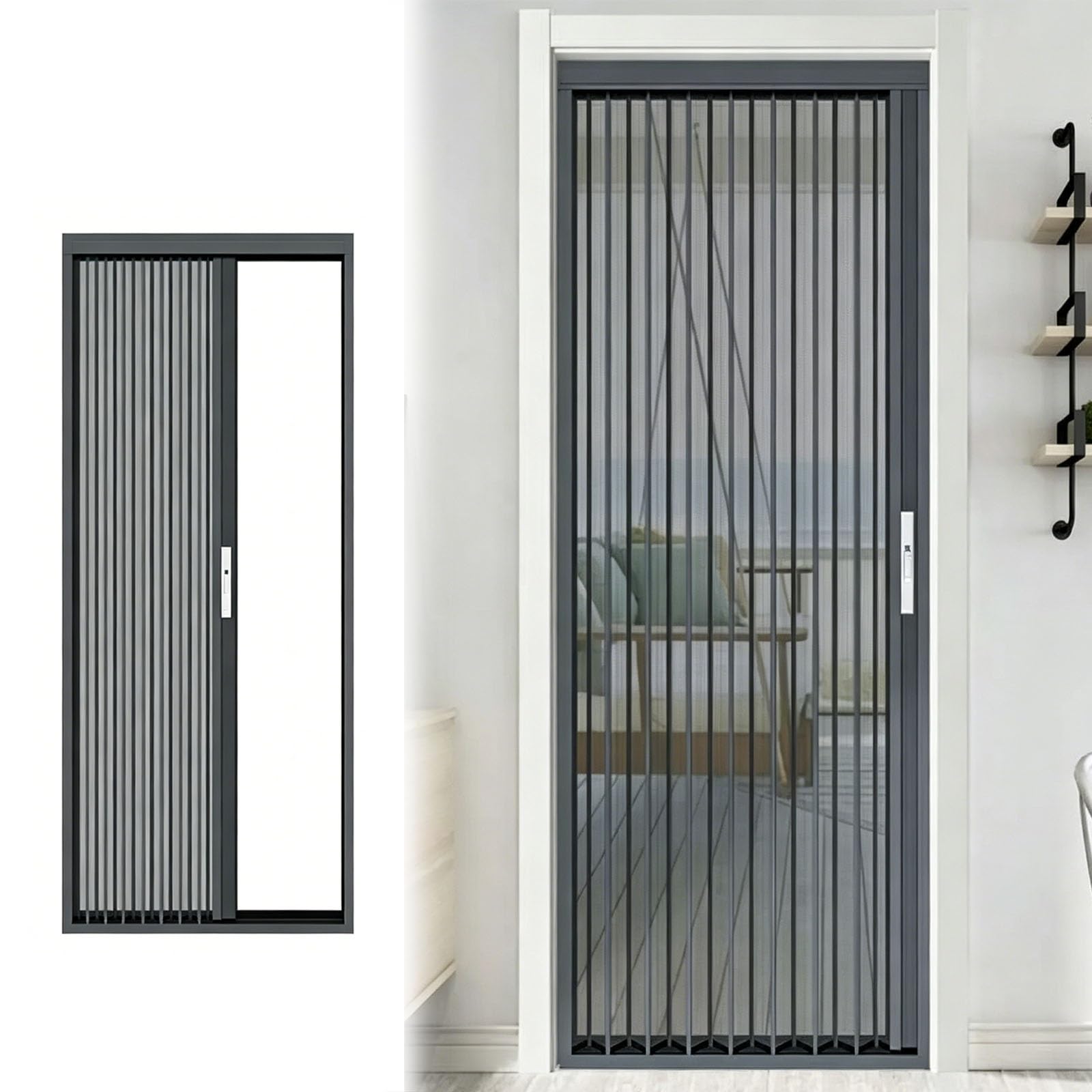 Sliding Door for Entryway Front Door Bedroom Office, Space-Saving Folding Door for Porch Balcony, Room Divider No-Drilling Retractable Door with Lock(61x203cm(24x80in))