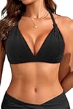 Women Halter Bikini Top Only Padded Swimsuits Tops Vintage Bathing Suit Top No Bottom