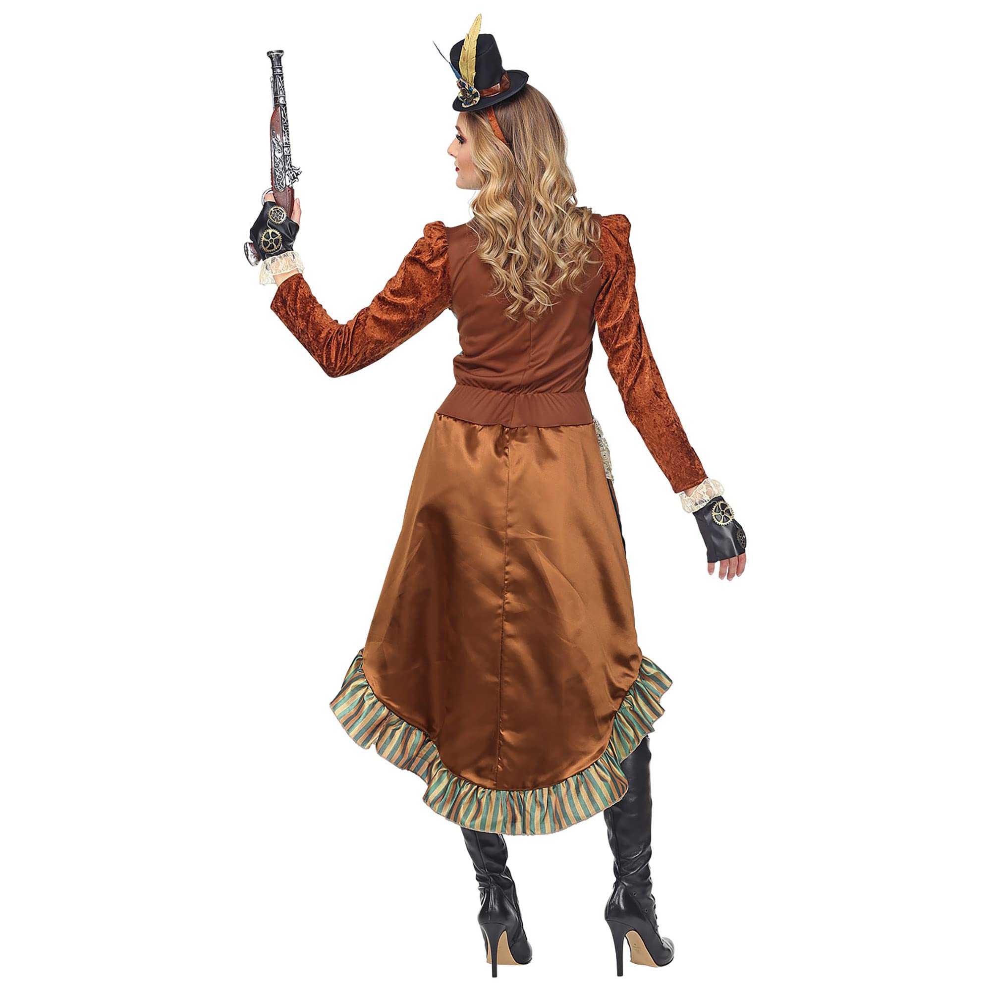 W WIDMANN MILANO Party Fashion - Steampunk Kostüm Damen | Kleid mit Halsband, fingerlosen Handschuhen und Minihut, Retro-Verkleidung für Karneval, Halloween, Mottopartys