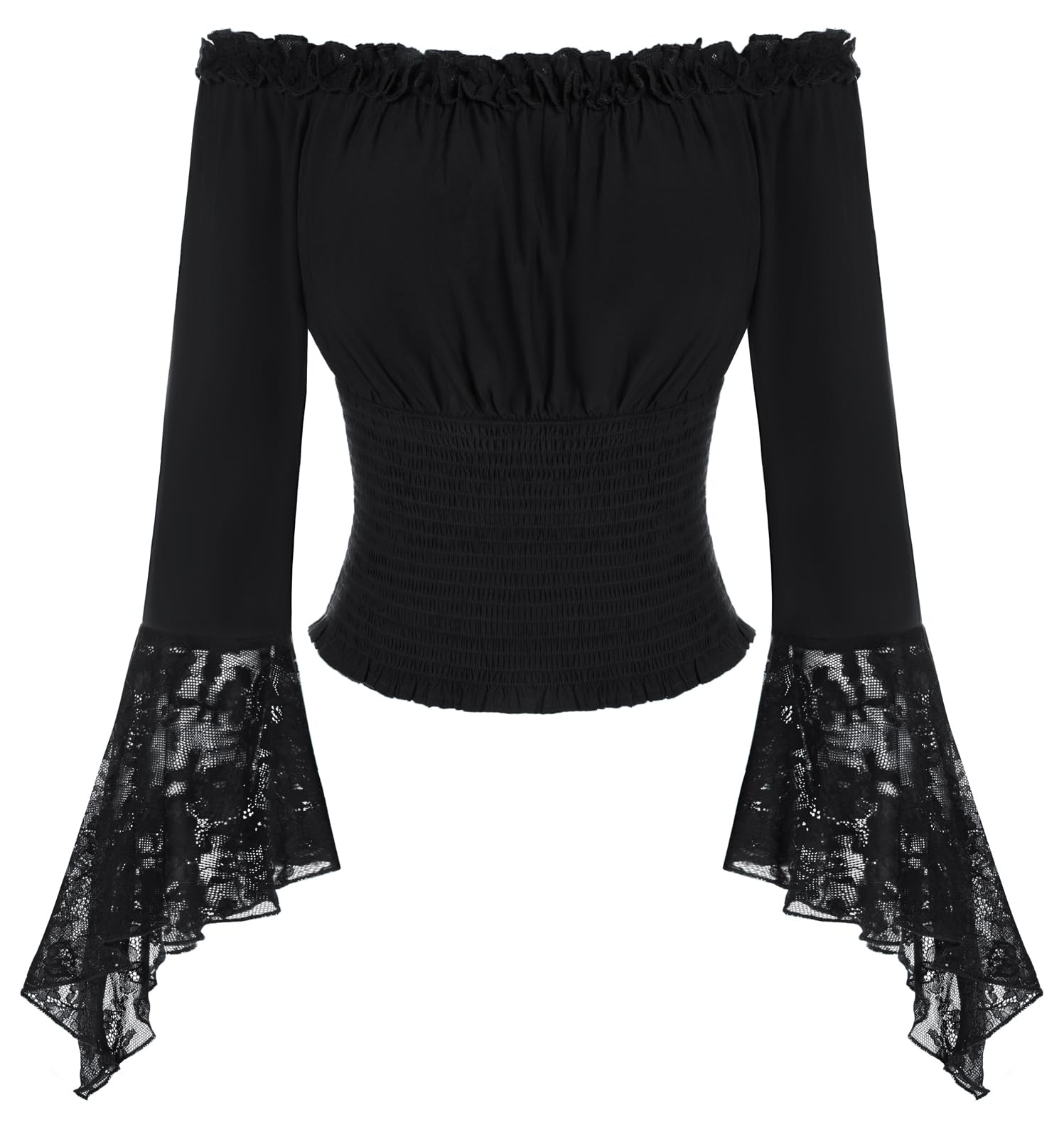 SCARLET DARKNESS Damen Renaissance Bluse Langarm mit Spitze Schulterfrei Tops Gesmokte Taille Oberteil