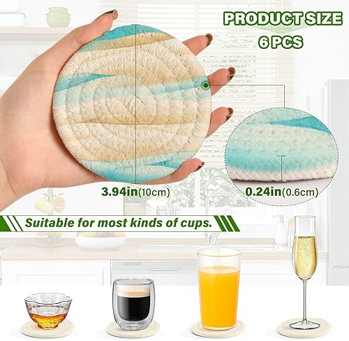 Miniatura 3 de Calm Watercolor Sandy Ocean Bottom Coasters Coasters for Drinks Absorbent with Holder Set of 6 Cotton Coasters