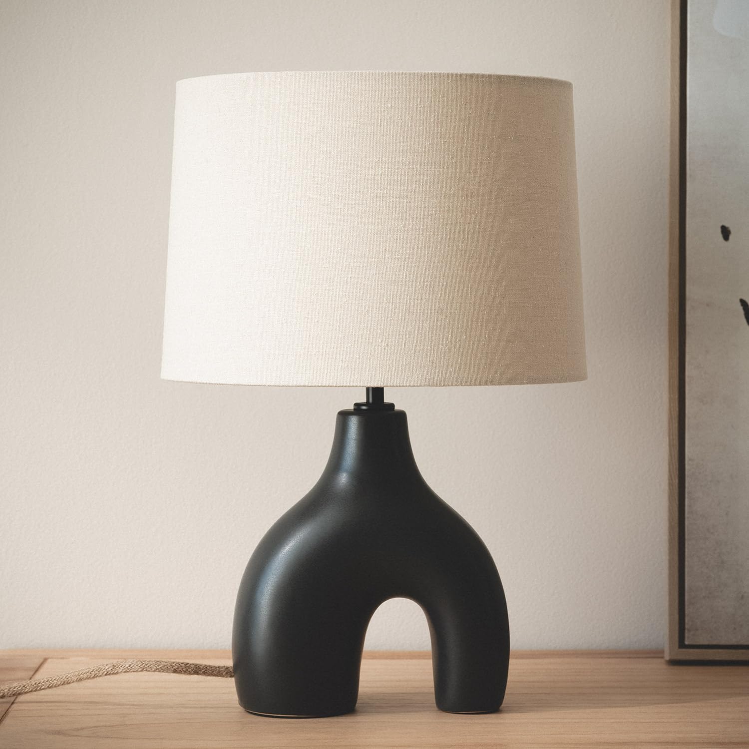 LEDKIA LIGHTING Lámpara de Mesa Cerámica y Lino Ginger Beige