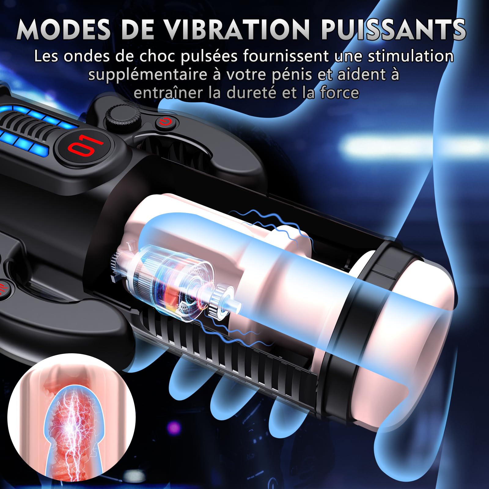Masturbâteur Homme Mains Libres Sex Toys - Masturbateurs Masculins Automatique avec Vaginette Ultra Réaliste Sex Toýs Homme Vibromasseur Masturbeuse Masculin Succion Va et Vient avec 6 Cock Rings