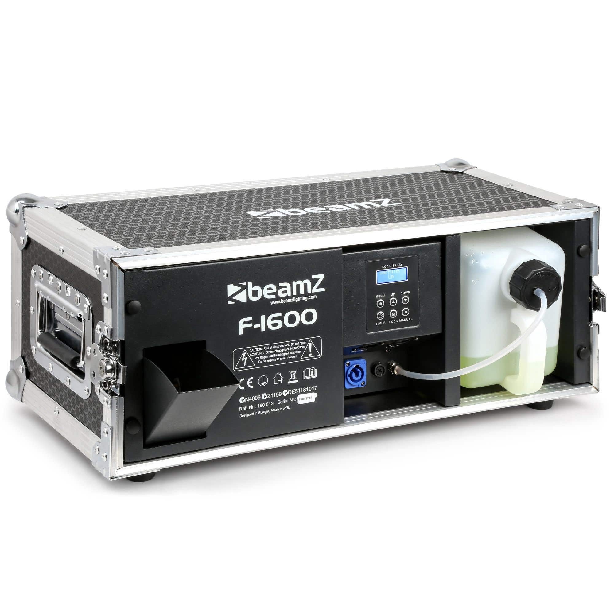 BeamZ F1600 Pro Fazer Nebelmaschine 1600W im Flightcase – Profi Hazer/Rauchmaschine mit DMX & Display – Fog Machine für Party, Hochzeit, Bühne & Halloween – 350m³/min