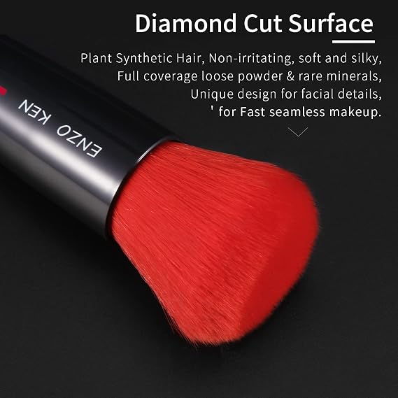 ENZO KEN Bamboo Makeup Brushes Set Professional, Sable Makeup Brush Set with Case + Angled Concealer Brush Under Eye, Concealer Brush & Kabuki Foundation Brush