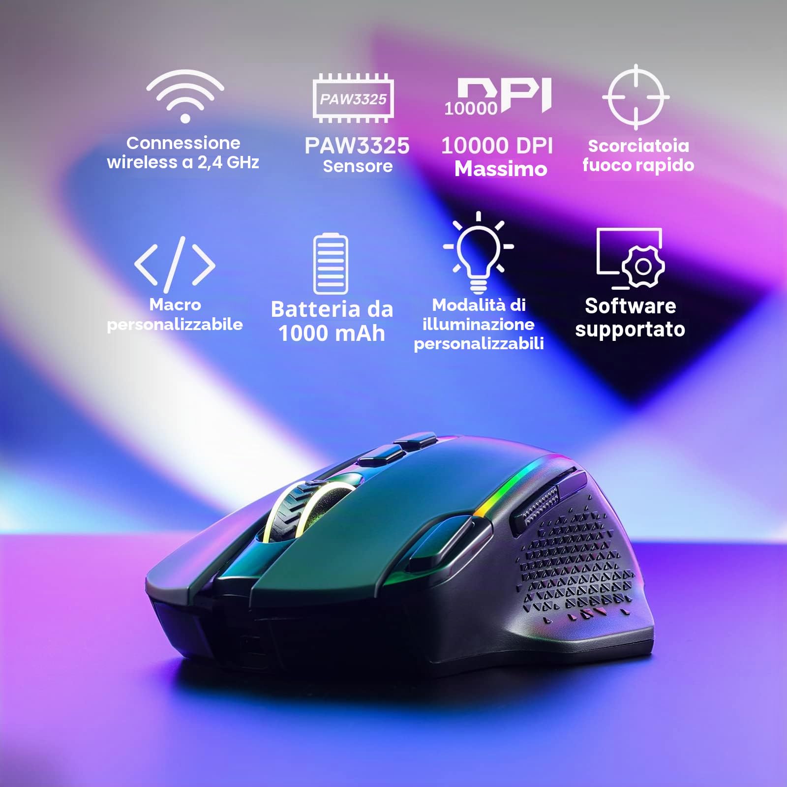 Redragon K617 Fizz 60% Wired RGB Tastiera Gaming M810 Pro - Mouse da gioco wireless bundle