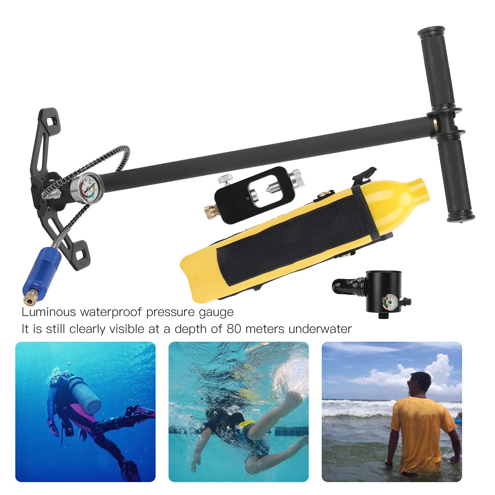 DIDEEP 0.5L Cilindro de oxígeno de Buceo Equipo de Buceo Profesional con 2 Cilindros 2 válvulas de respiración para exploración submarina Hecha de aleación de Aluminio de aviación