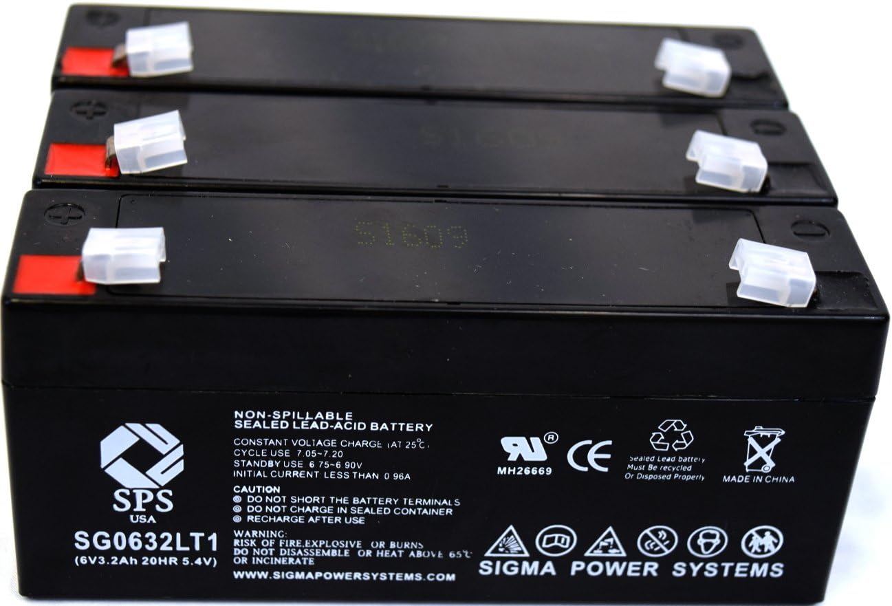 SPSBrand 6V 3.2Ah (Termina LT1) Replacement Battery for Digitron Scales 1120A (3 Pack)