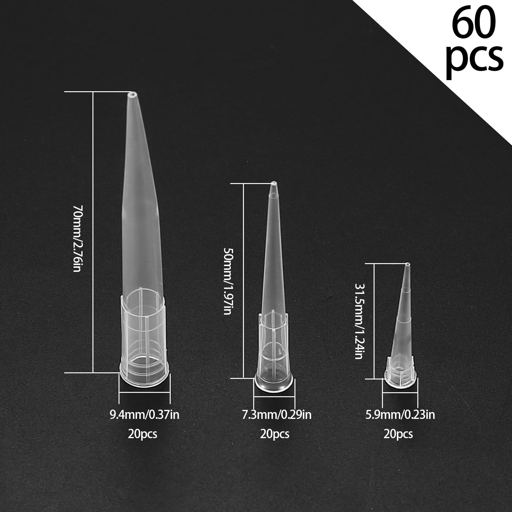 60 sztuk rurek na kwiaty do dekorowania tortów, kwiatów, tortów, dekoracji ciasta, 200ul/10ul/1 ml, przezroczyste końcówki pipety, końcówki do eksperymentów laboratoryjnych, chemii