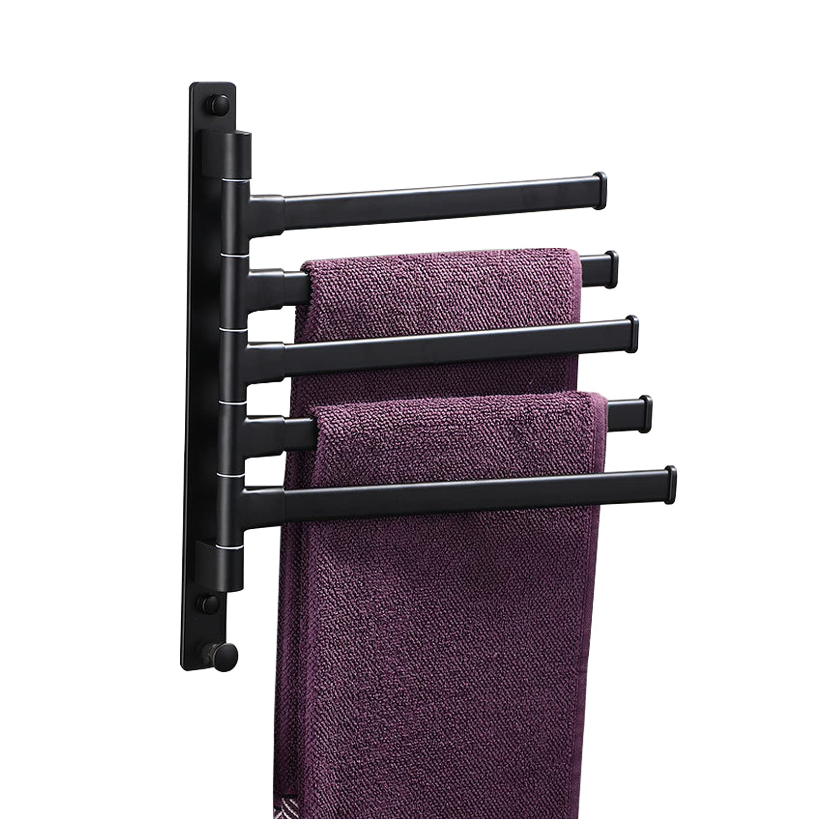 WEBEEDY Swivel Towel Bar 11 Inch, 5-Bar Folding Arm Towel Bar, Bathroom Swing Out Hand Towel Rack with Hooks, Hanger Bathroom Storage Organizer Wall Mounted Brushed (Black)