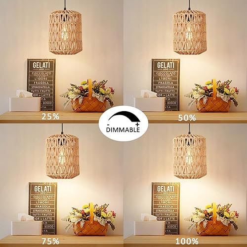 Miniatura 4 de Lámpara colgante enchufable, luces colgantes de ratán con cable de enchufe de 15 pies, cable regulable de 15 pies, pantalla de mimbre tejida a mano,