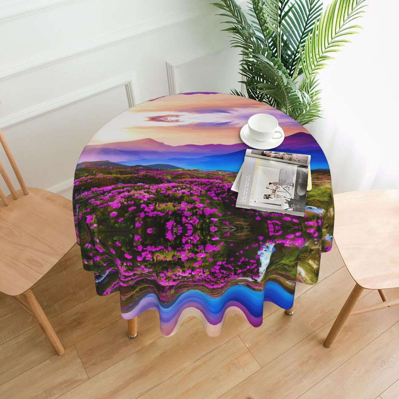 YYHWHJDE Mountain Floral landscape Prints Round Decorative Tablecloth 60in – Elevate Your Dining Space with this Elegant Throw for Everyday Charm & Special Occasions