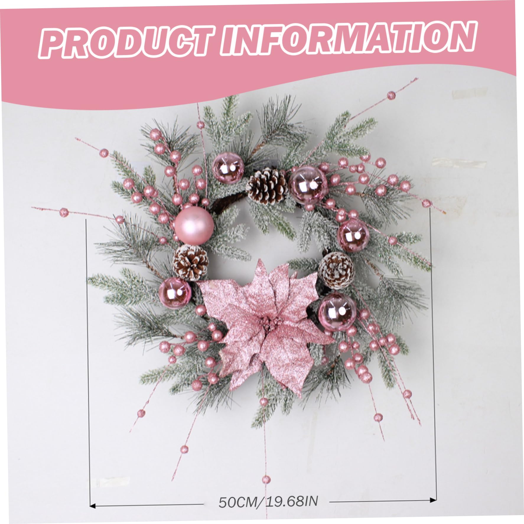 Weihnachtskranz, 50, 8 cm, künstliche Weihnachts-Türdekoration, Kranz mit Tannenzapfen, Kugeln, Tannennadeln und roten Beeren für Tür, Fenster, Outdoor, Heimdekoration