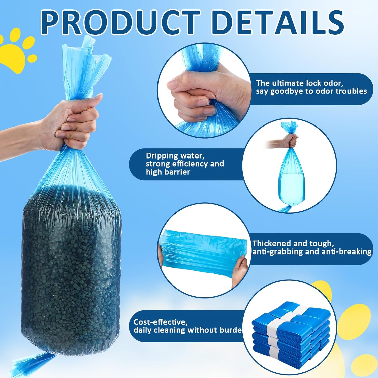 Marspark 10 Pack 23 ft Cat Litter Refills Bag Compatible with LitterGenie XL+/Plus/Standard Pail Extended Length 35 Months Use 7 Layer Extra Thick Pleasant Odor Control Bags Cartridge Not Included