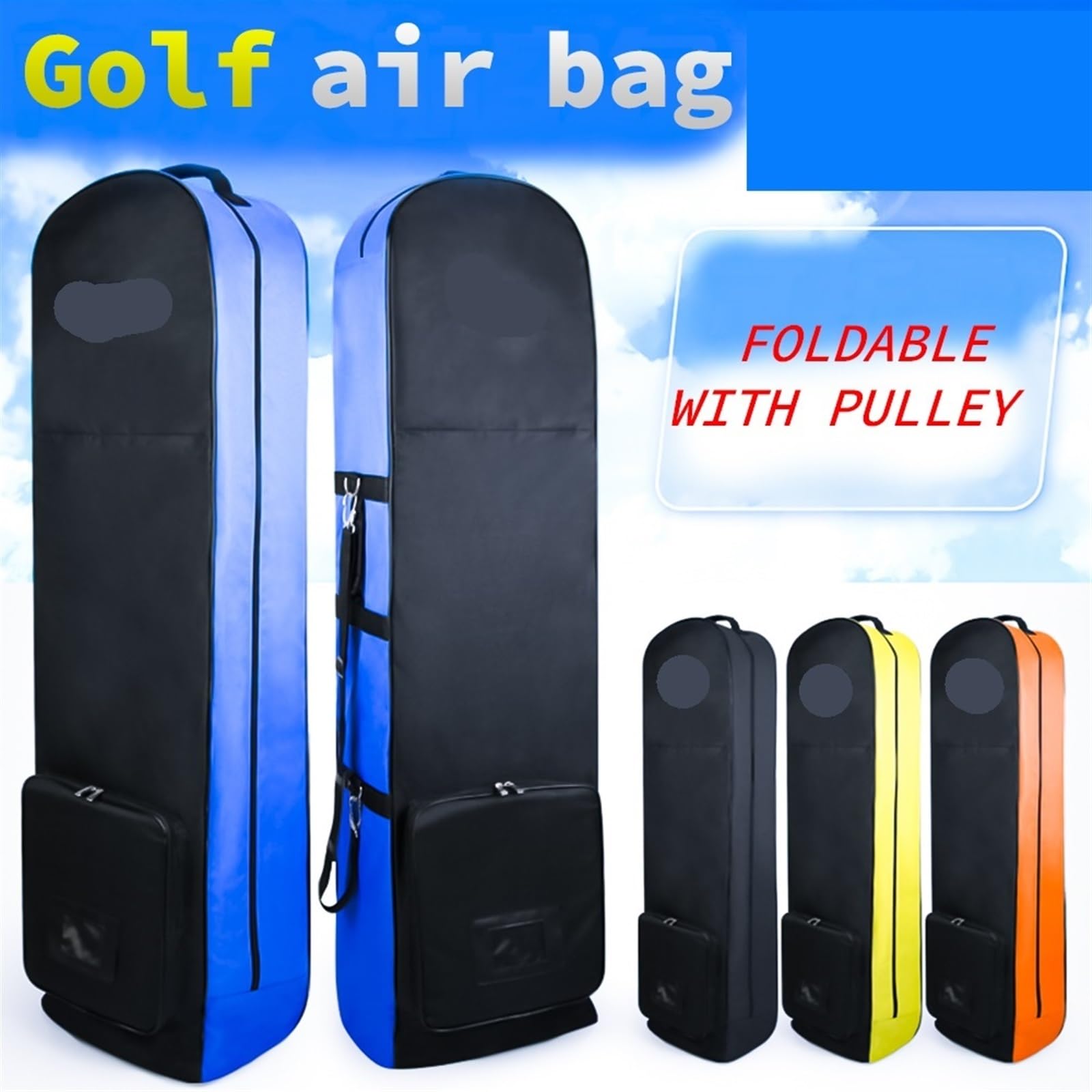 Golfbag Herren Golf-Airbag-Tasche mit Riemenscheibe, einlagiger Versand, Faltbare Golftasche, große Kapazität, Herren- und Damen-Golfschläger-Aufbewahrungstasche(Black)