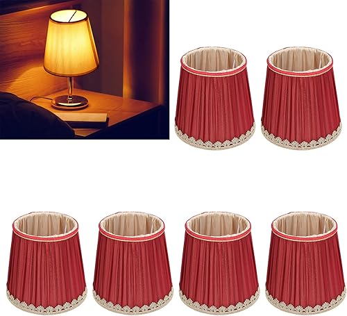 Miniatura 2 de Juego de 6 pantallas de lámpara pequeña color rojo vino, pantalla plisada hecha a mano cubierta de lámpara de tela para lámpara de pared E14