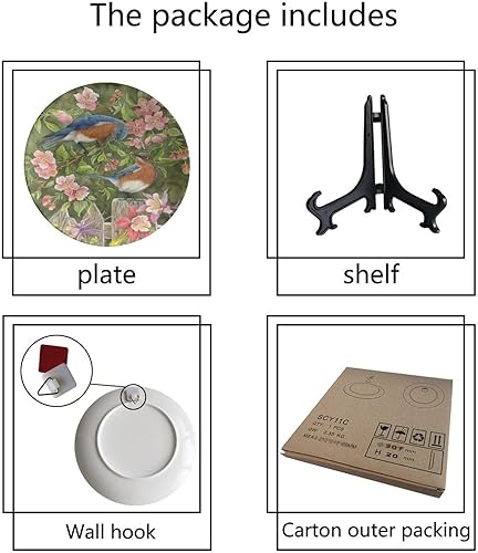 Miniatura 4 de Plato decorativo colgante de cerámica con diseño de flores y pájaros, 10 pulgadas, con diseño de pájaros juguetones en rama, plato decorativo con