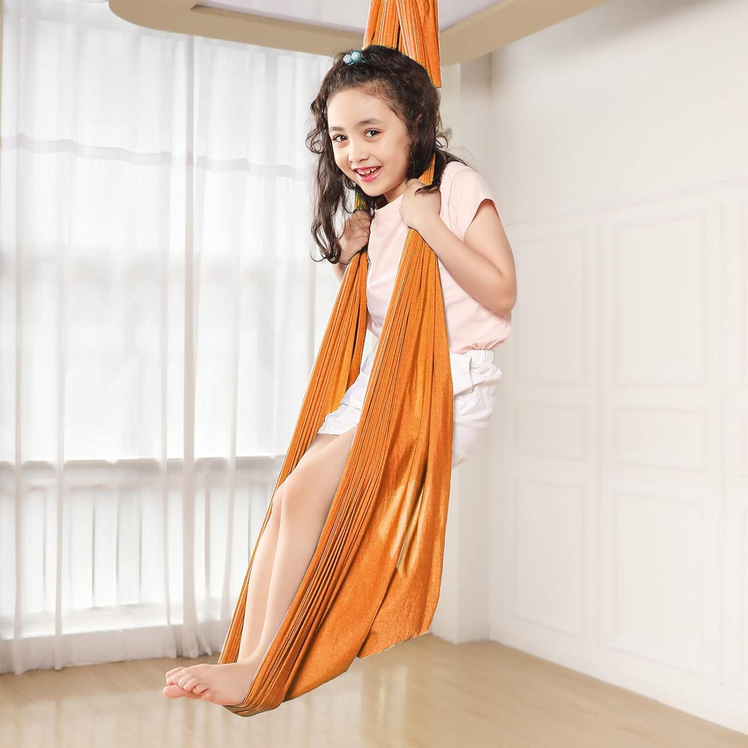 Kids Sensory Therapy Swing 360° Rotating Children's Swing Hammock Elastic Cuddle Hammock Indoor Hanging Chair for Boys Girls with Special Needs Autism ADHD SPD Asperger's Sensory Integration (Orange)