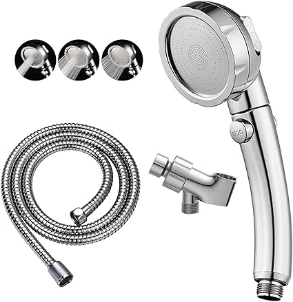 Chrome High Pressure Handheld Shower Head with ON OFF Pause Switch 3 Spray.