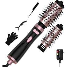 3 in 1 Rotating Hair Dryer Brush, Auto Rotating Blow Dryer Brush Spinning with 2 Brushes 2" & 1.5", Negative Ionic Brush Blow Dryer, Round Brush Blow Dryer Volumize Curling 100-120V