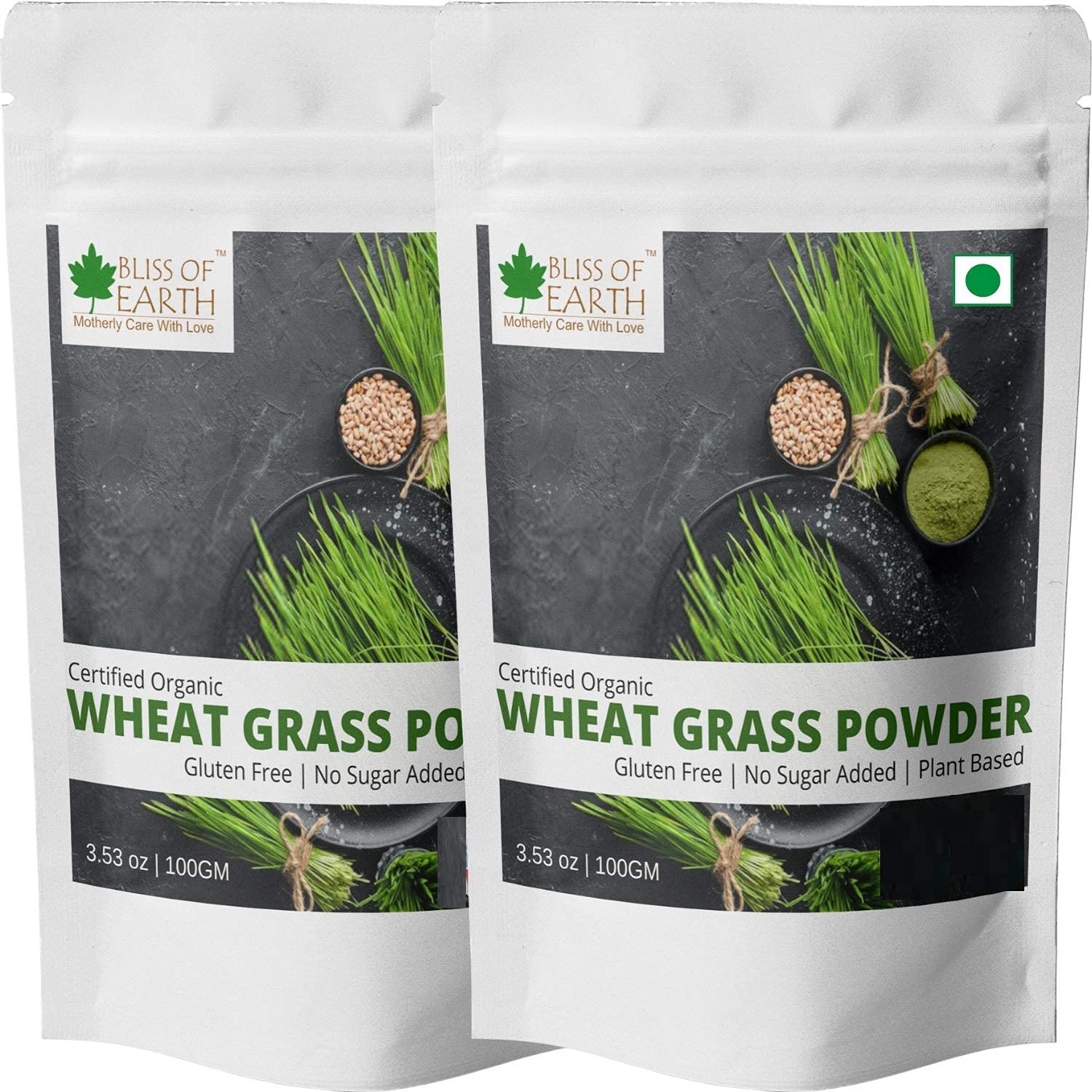 Bliss of Earth Certified Organic Wheatgrass Powder | 2x100GM | 33 Servings | Super Food Dietary Supplement | Rich in VIT A & B | Non GMO | Gluten Free |