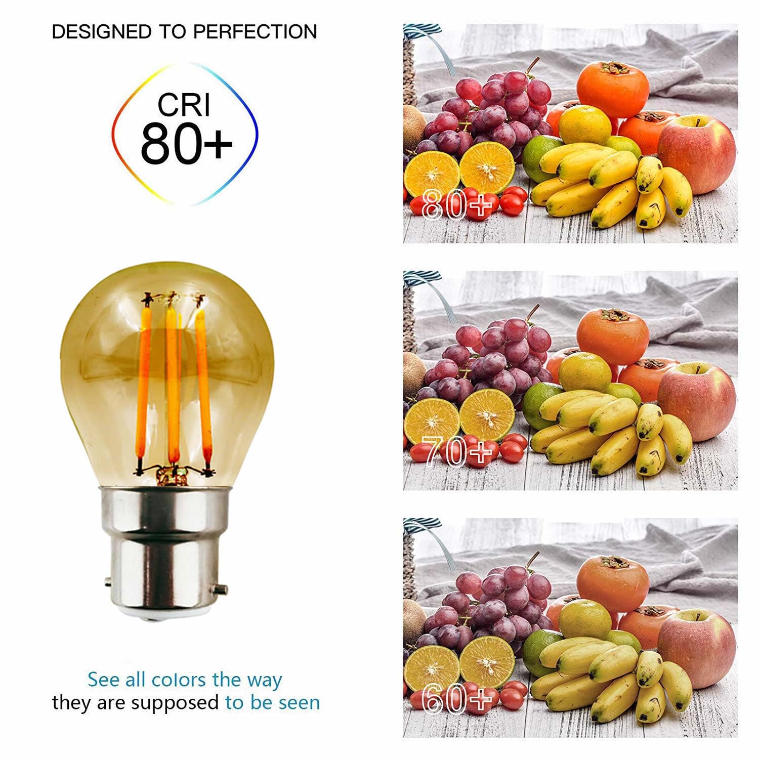 Jiotouhu G45 Golf Ball Filament Vintage LED Bulbs, B22 Bayonet Cap, Energy Saving 4W Light Bulb 40W Equivalent - Image 3