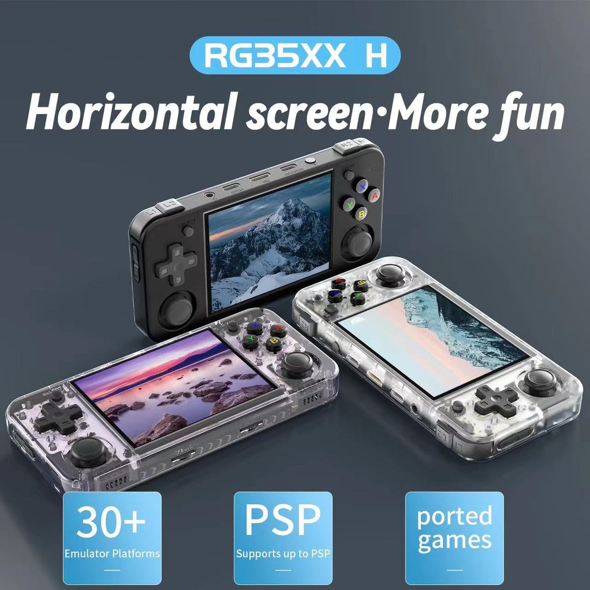ANBERNIC RG35XX H Retro Handheld Spielekonsole, 3300mAh Akku, Standardmäßig mit über 5400 integrierten Spielen, Schwarz