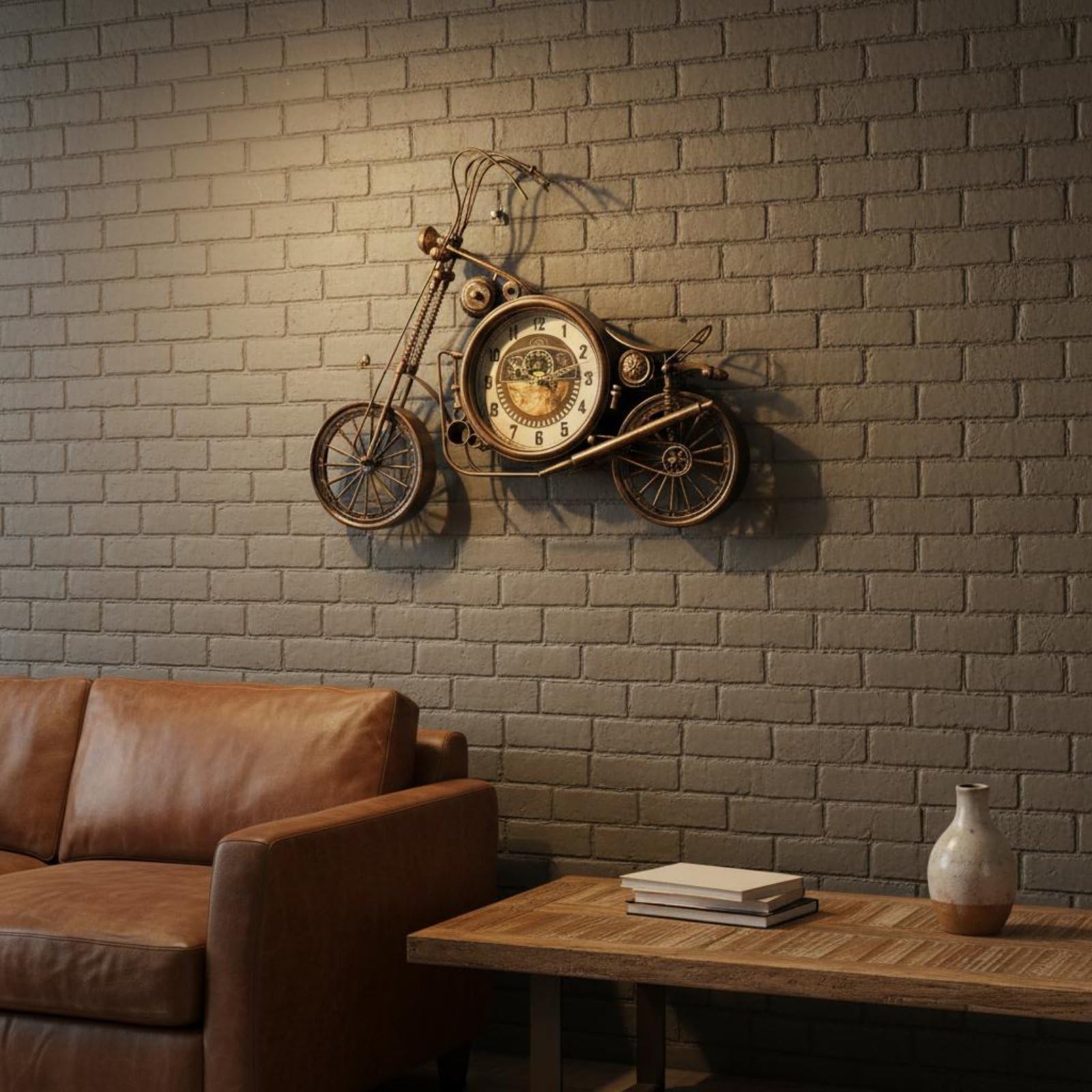 Reloj de Pared de cicleta Reloj Pared Reloj Pared Vintage Reloj Pared Metal Obra de Hierro con Acabado Envejecido Estilo Retro Industrial Adecuado, Rojo, 68 59 5cm
