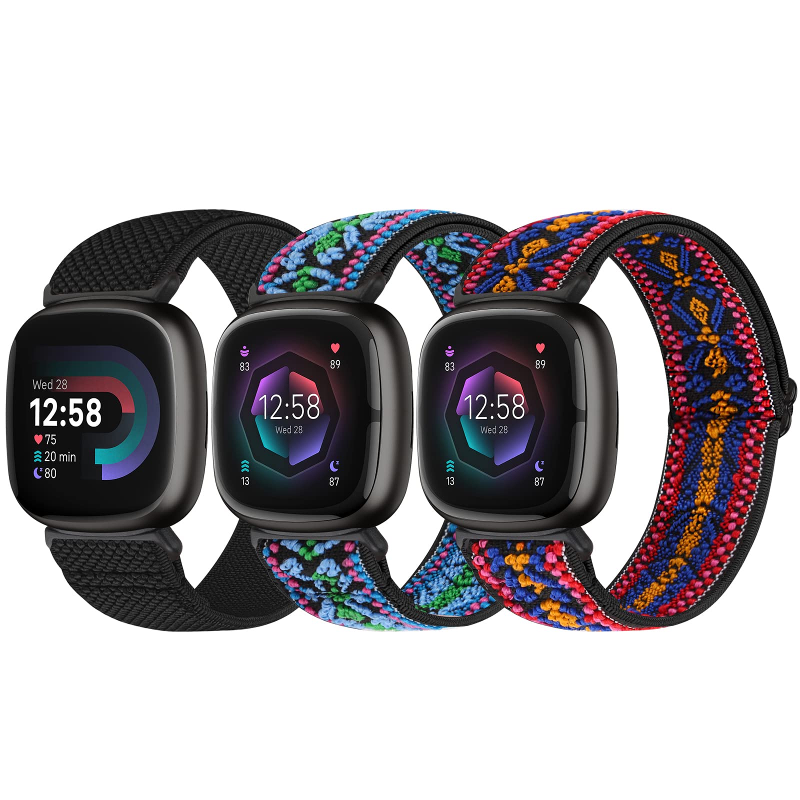 Bcuckood Elastisches Armband Kompatibel mit Fitbit Versa 4/Versa 3/Fitbit Sense 2/Sense für Damen Herren, Nylon Weich Verstellbar Dehnbar Solo Loop Ersatzriemen Uhrarmband