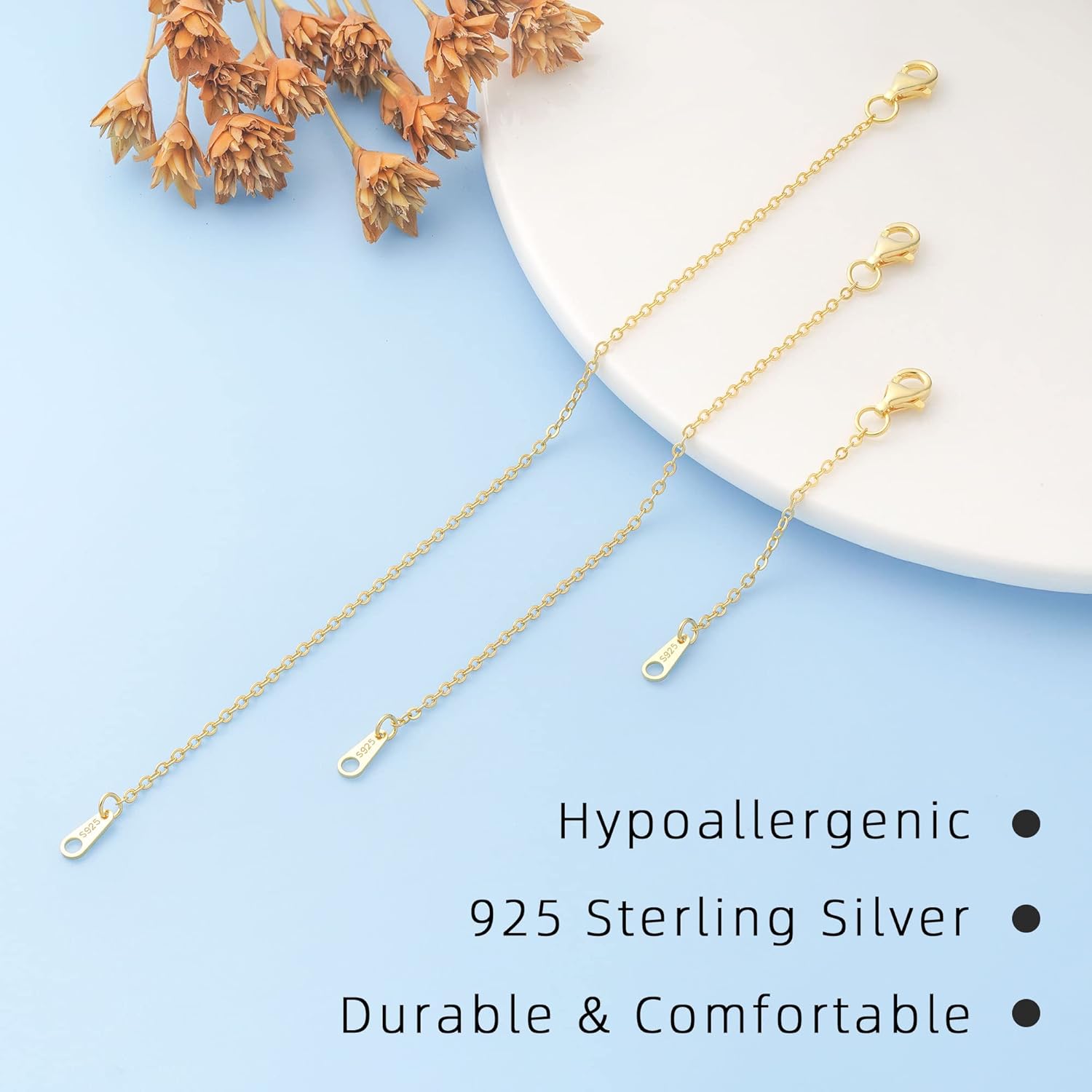 925 Sterling Silver Necklace Extender Gold Necklace Extender Gold Chain Extenders for Necklaces 2", 4", 6" Inches - Image 8