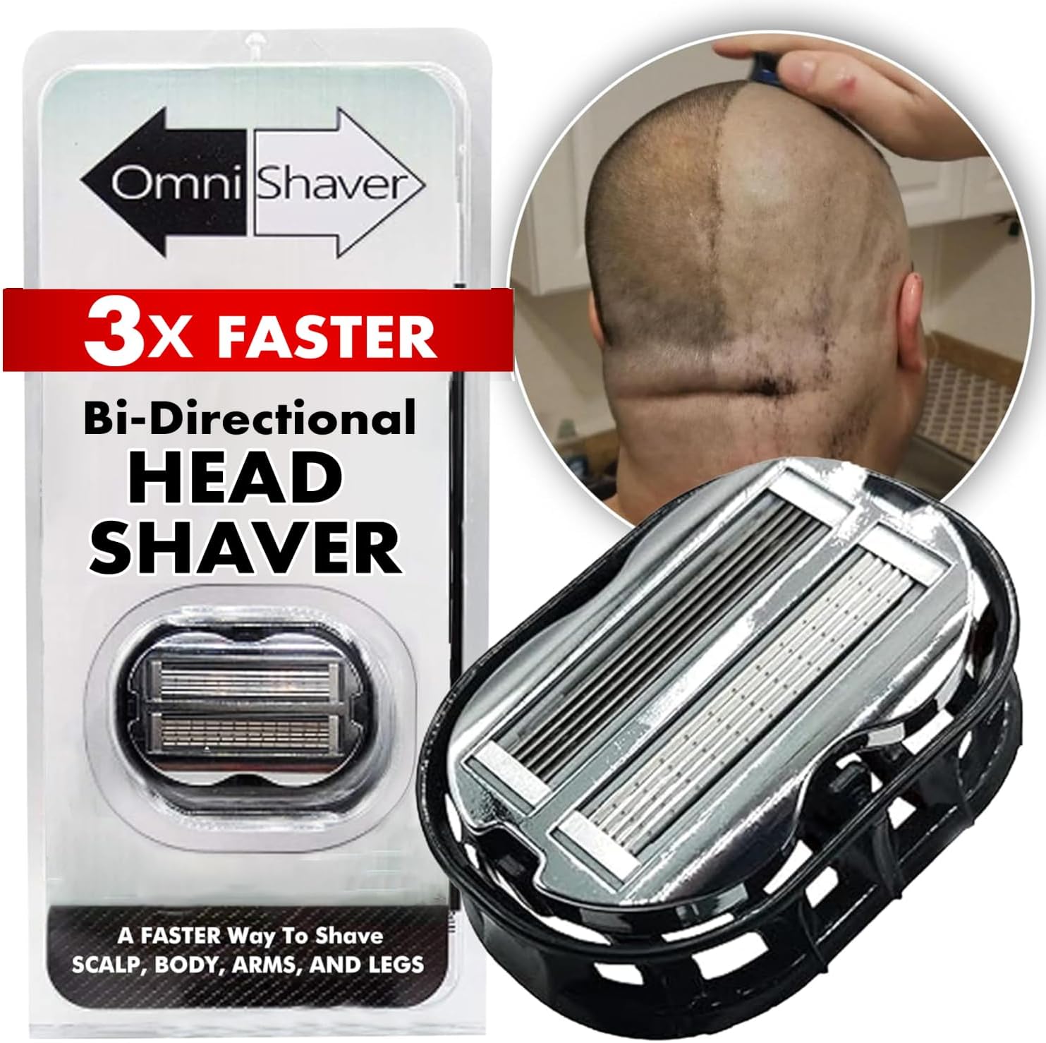 Premium Omnishaver Bi-Directional Shavers for Men & Women | 3x Faster Than Disposable Razors | Smooth, and Safe | Self-Cleaning, Self-Sharpening Razor Blades for Shaving Head, Legs, Arms, Body (Black)