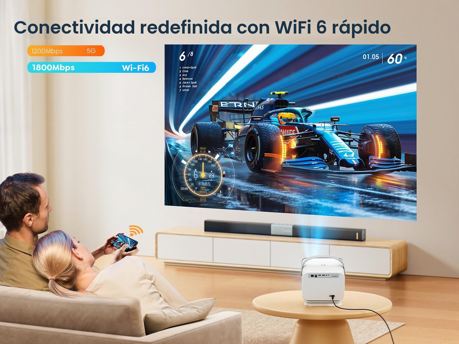 【Netflix Certificado/Dolby 20W】 Videoproyector 4K WiFi 6 Bluetooth, YABER Proyector de Video Auto Focus/Keystone, Retroproyector portátil Nativo FHD 1080P, 2x10W Altavoces, Sistema Linux