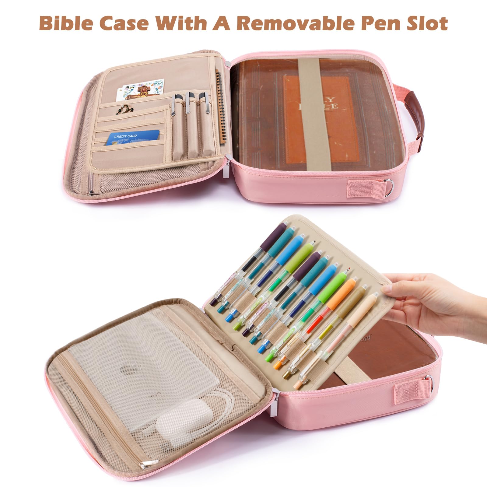 Aplufine Funda para Biblia para hombres, funda para mujer, bolsas de Biblia medianas y bolsas de transporte de Biblia, portador de Biblia con correa para el hombro, trabillas desmontables para