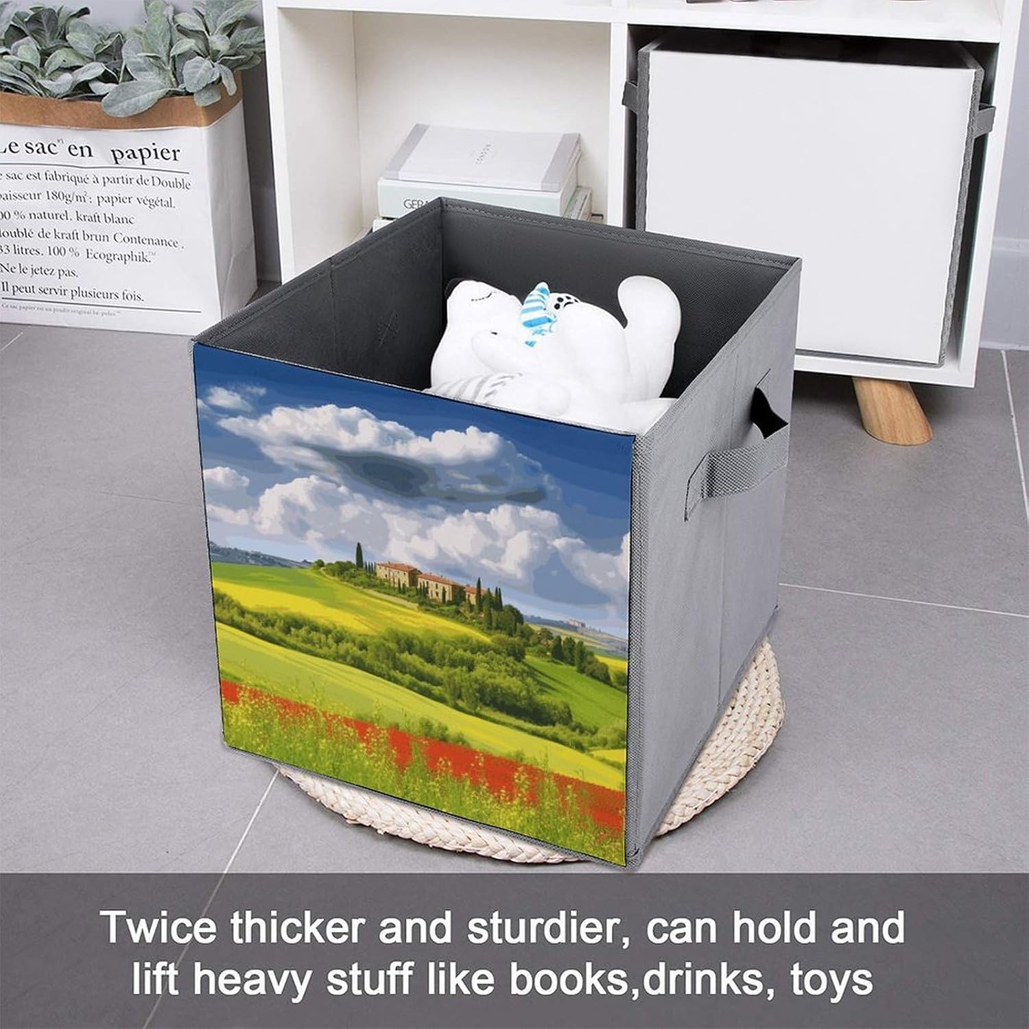 Folding Storage Bins Oxford Fabric Clothes Storage Boxes with Handles | Tuscany Spring Cube Organizer, Easy to Store, Multi Functional Cube Storage Organizer for Office Bedroom