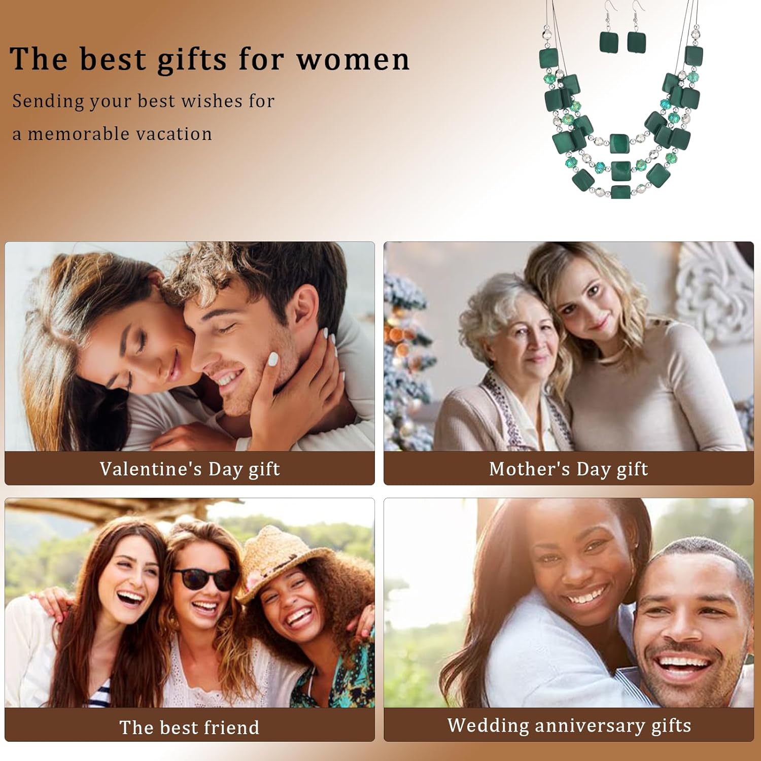 Layered Beaded Statement Necklaces for Women Square Shell Bead Collar Necklace and Earring Set Birthday Gifts Boho Jewelry Sets for Women - Image 6