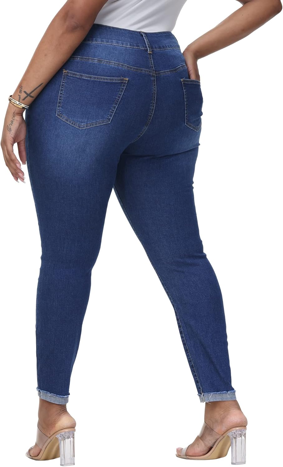 Womens Plus Size Skinny Jeans High Waisted Stretchy Classic Ankle Jean - Image 2